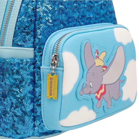 Loungefly Disney Dumbo Sequin Baby Blue Mini Backpack New With Tags - Picture 3 of 6